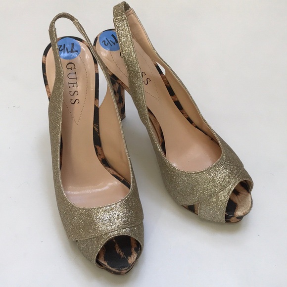 Guess Shoes - NWT Guess Eliana Gold Peep Toe Platform Heels